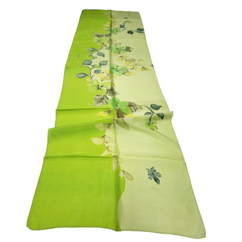 Silk Handpainted Rectangular Scarf in a two tone Green with a floral motif - NEW